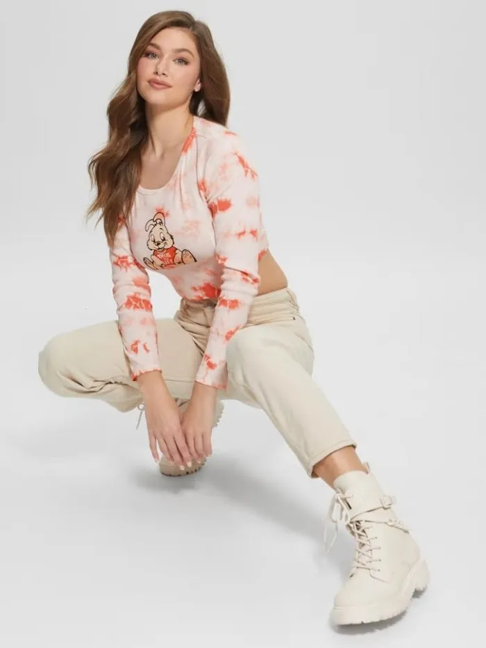 Women GUESS Tops Bunny Graphic TieDye Top Hello Peach Multi