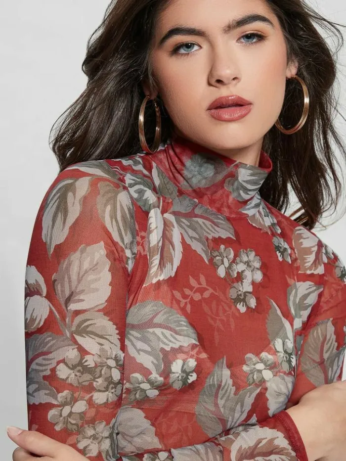Women GUESS Tops Eco Kamaria Printed Top Coachwood Estate Print