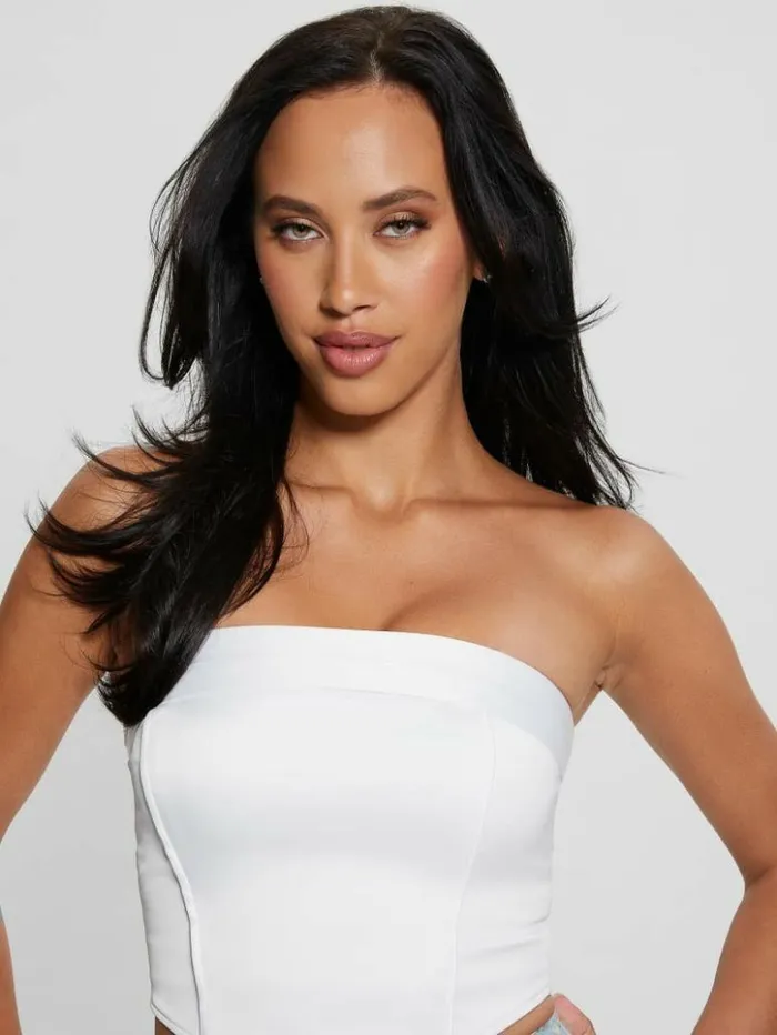 Women GUESS Tops Eco Kateen Strapless Corset Top Pure White