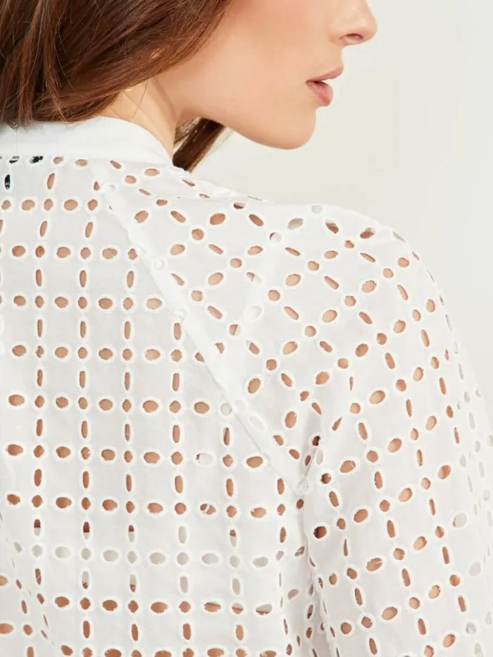 Women GUESS Tops Eco Luella Eyelet Blouse Blanc Pur