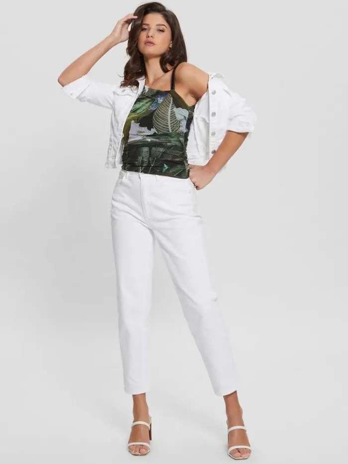 Women GUESS Tops Eco Shirred Asymmetrical Dinah Top Moonlit Tropic Garden