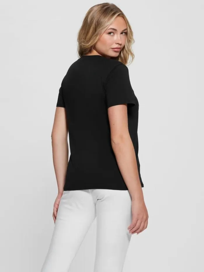 Women GUESS Tops Embellished Logo Tee Black