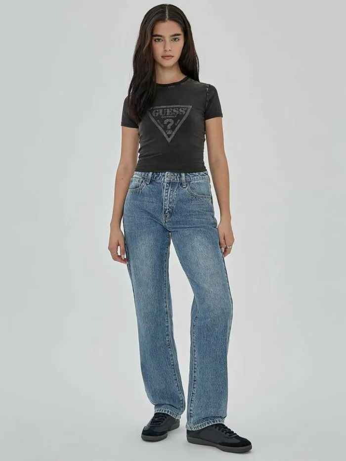 Women GUESS Tops GUESS Originals Vintage Triangle Baby Tee Jet Black Multi
