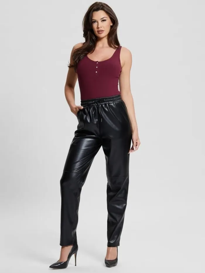 Women GUESS Tops Karlee Jewel Button Bodysuit Mystic Wine