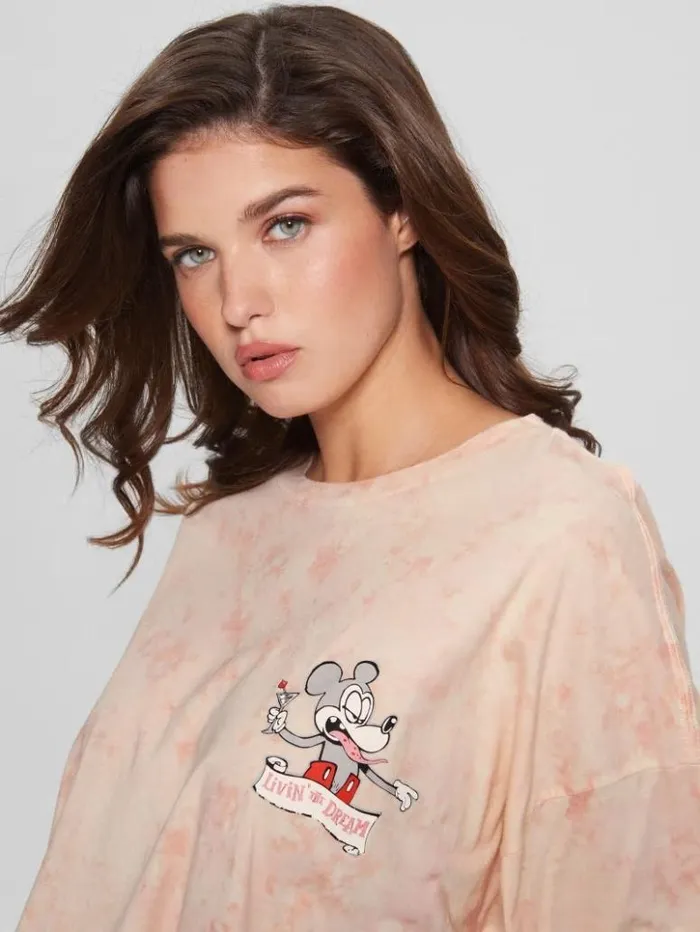 Women GUESS Tops Martini Mouse Oversized Tee Hello Peach Multi