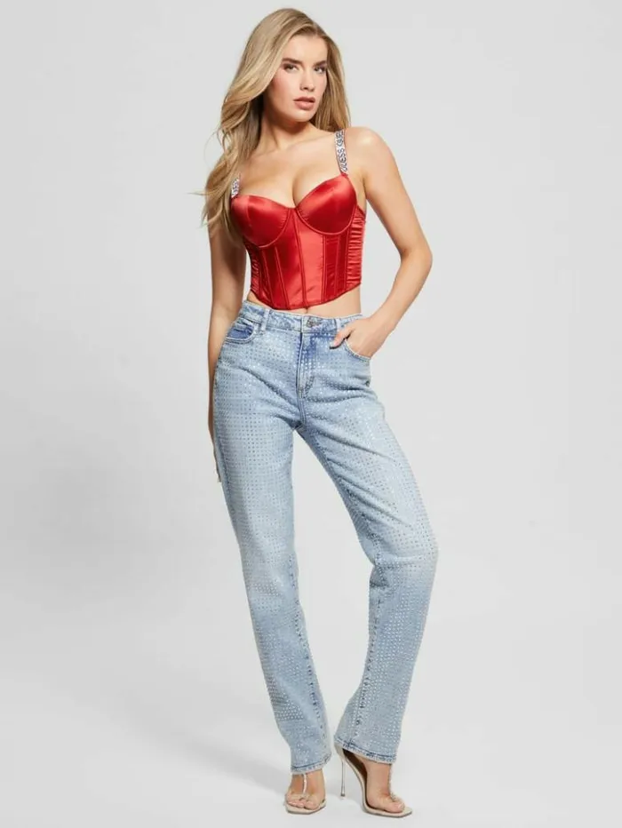 Women GUESS Tops Naomi Embellished Bustier Rugby Red
