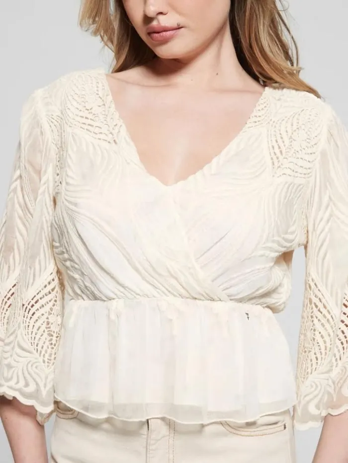 Women GUESS Tops Pam Embroidered Top Cream White