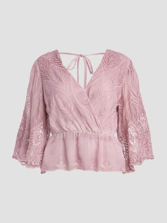 Women GUESS Tops Pam Embroidered Top Vintage Blush Multi