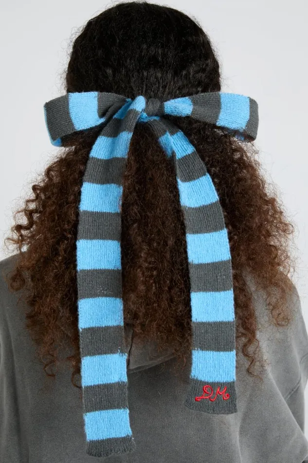 Women Hair Accessories Damson Madder Knitted Hair Bow In Stripe