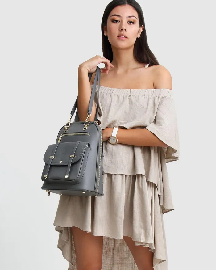 Women Handbags Belle and Bloom 5th Ave Leather Backpack 8211 Ash