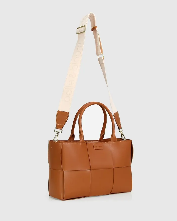 Women Handbags Belle and Bloom Long Way Home Woven Tote 8211 Camel