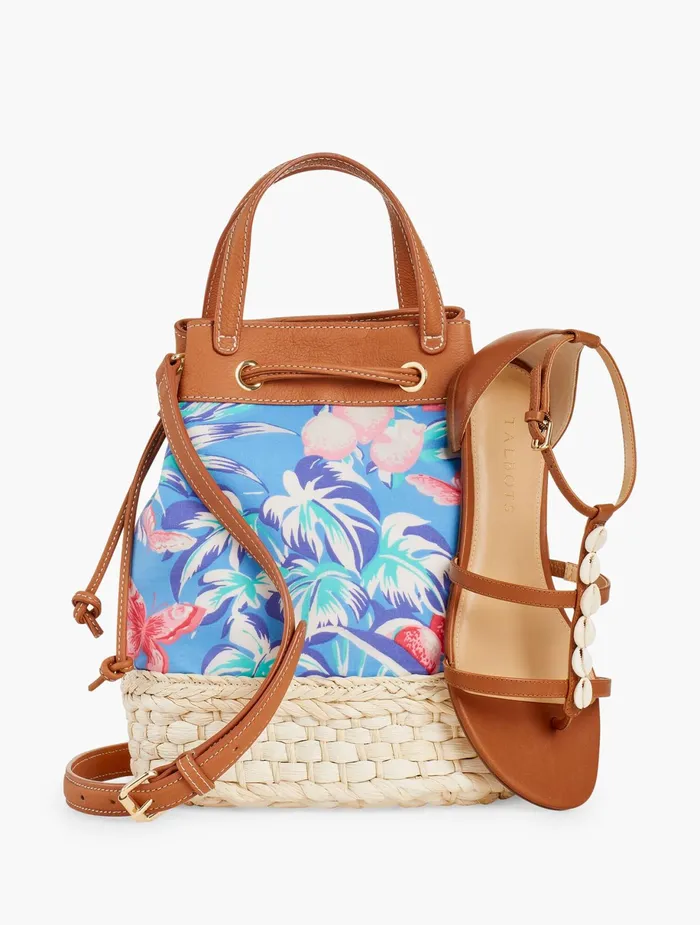 Women Handbags Talbots Ratti Tropical Print Drawstring Bucket Bag Blue Multi