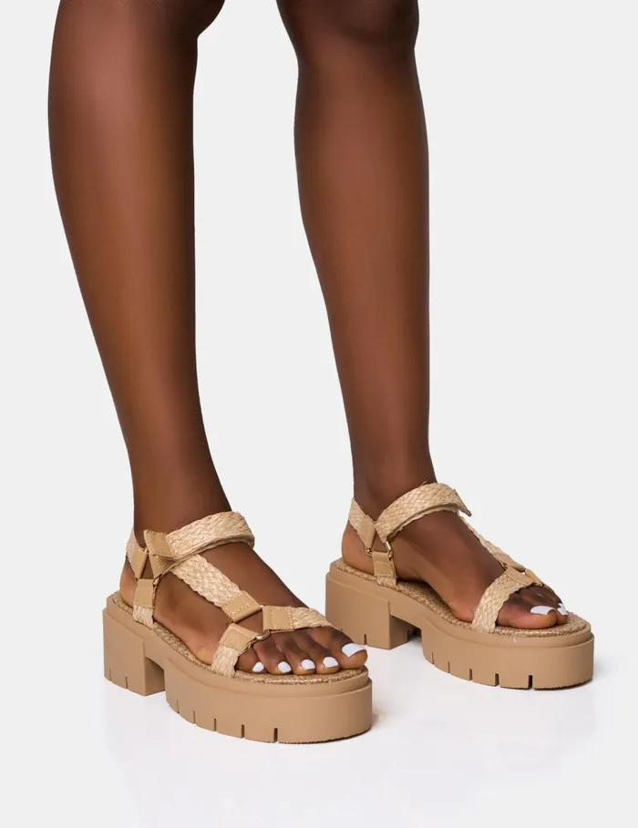 Women Hazard Natural Raffia Chunky Dad Sandals Neutral Public Desire Holiday