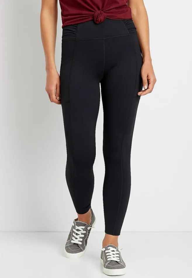 Women High Rise Black Ruched Side Luxe Pocket Legging Maurices Bottoms