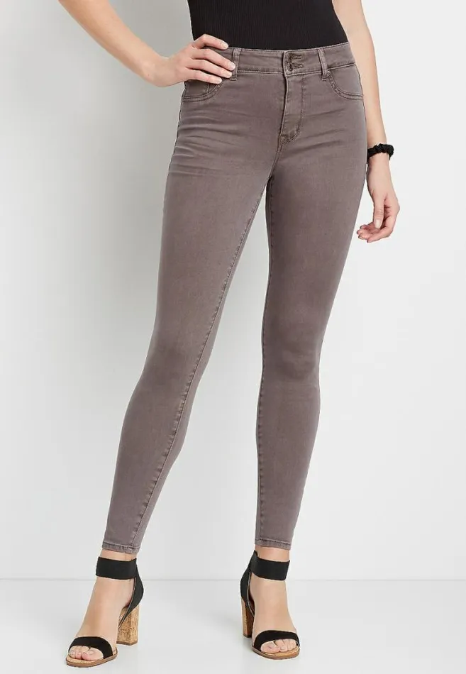 Women High Rise Brown Double Button Jegging Made With RepreveandReg Maurices Jeans