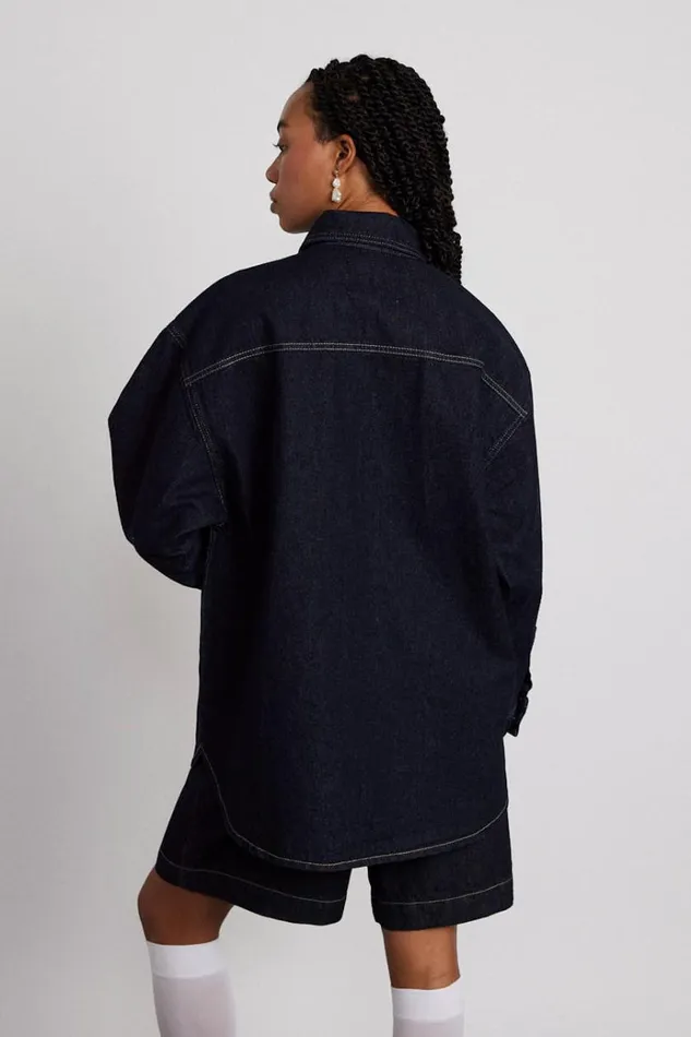 Women Jackets and Coats Damson Madder Nova Oversized Shacket 8211 Indigo