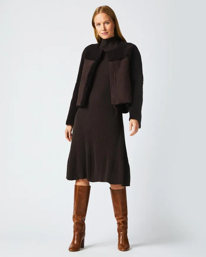 Women Jackets and Outerwear Billy Reid Short Shearling Jacket Coffee Bean