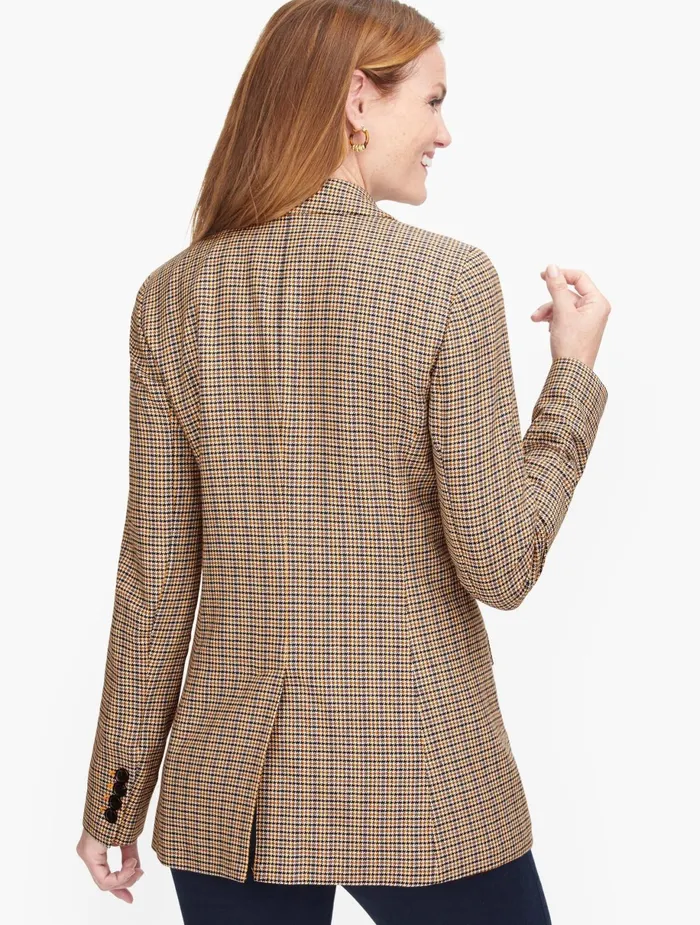 Women Jackets And Blazers Talbots Classic Houndstooth Blazer Golden Apricot Multi