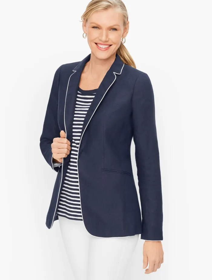Women Jackets And Blazers Talbots Classic Linen Blazer Indigo Blue