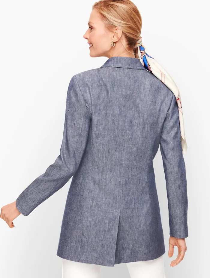 Women Jackets And Blazers Talbots Double Breasted Linen Blazer Medium Chambray