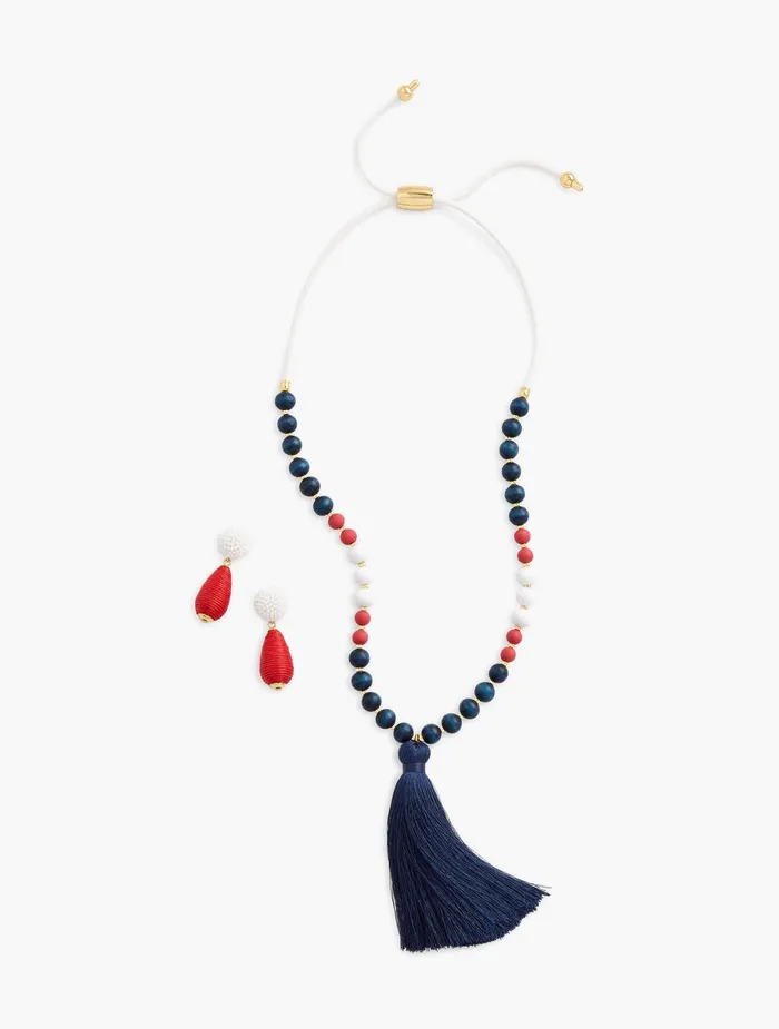 Women Jewelry Talbots Tasseled Americana Necklace India Ink Multi