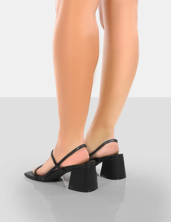 Women Just Realise Wide Fit Black PU Strappy Square Toe Mid Block Heeled Sandals Black Public Desire Wide Fit Heels