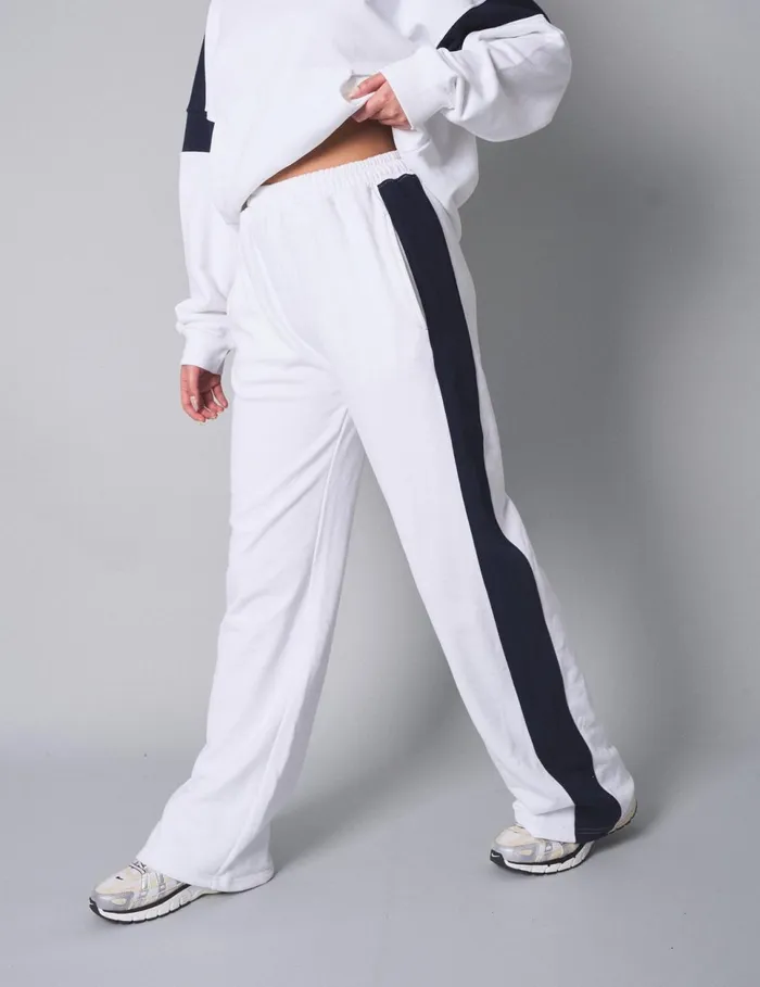 Women Kaiia Contrast Panel Wide Leg Sweat Pants White Navy Navy Public Desire View All Clothing