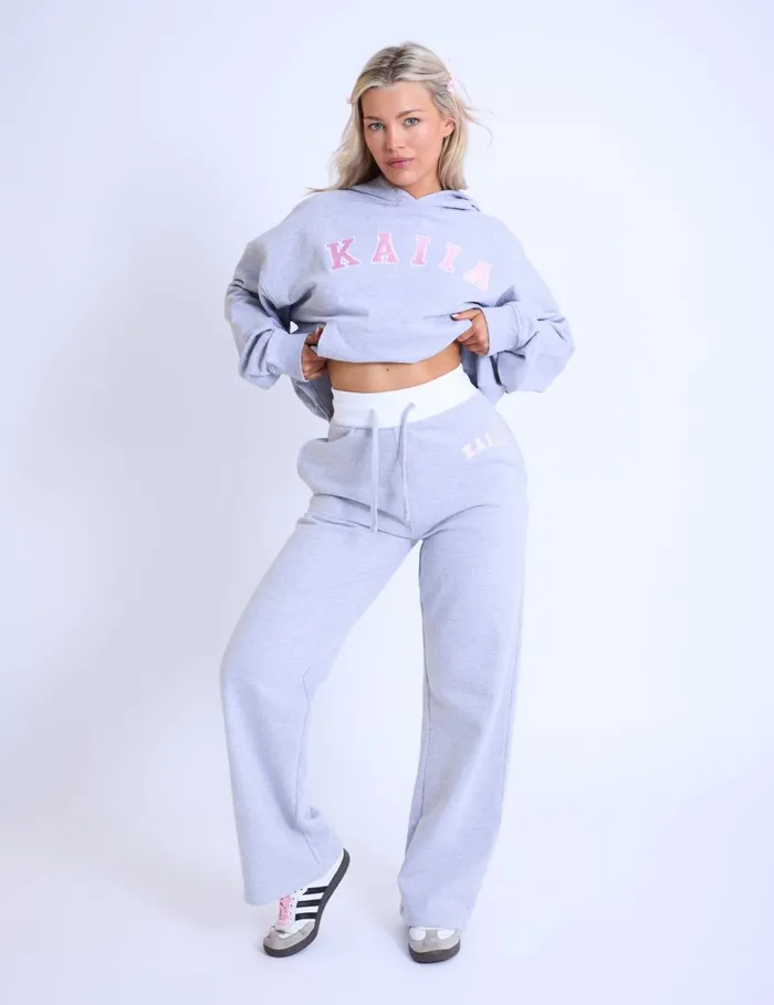 Women Kaiia Contrast Waistband Wide Leg Sweat Pants Grey Marl and Pink Marl Public Desire Jogger and Leggings Women Kaiia Contrast Waistband Wide Leg Sweat Pants Grey Marl and Pink Marl Public Desire Jogger and Leggings