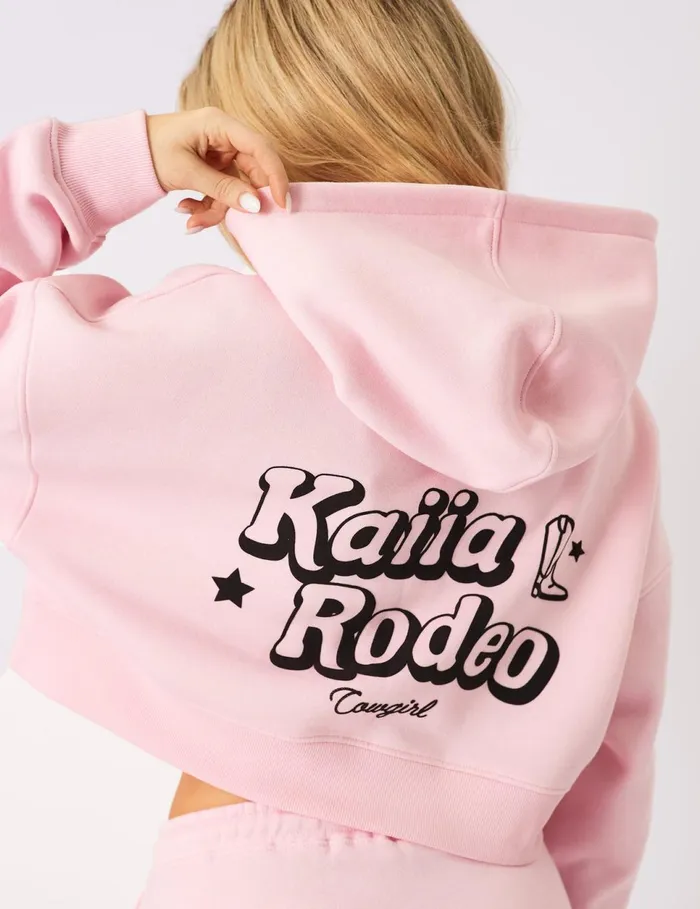 Women Kaiia Rodeo Bubble Logo Cropped Oversized Hoodie Baby Pink Pink Public Desire Festival