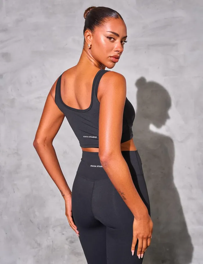 Women Kaiia Sculpt Square Neck Crop Top Black Black Public Desire Tops