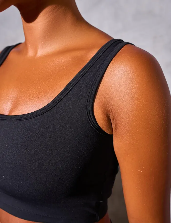 Women Kaiia Sculpt Square Neck Crop Top Black Black Public Desire Tops