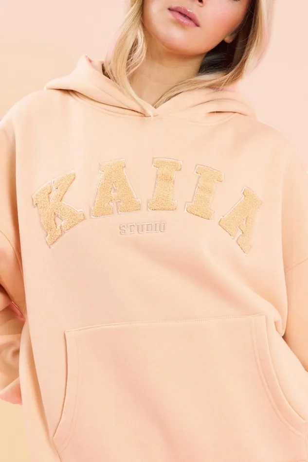 Women Kaiia Studio Borg Slogan Oversized Hoodie Peach Orange Public Desire Sweatshirt and Hoodies