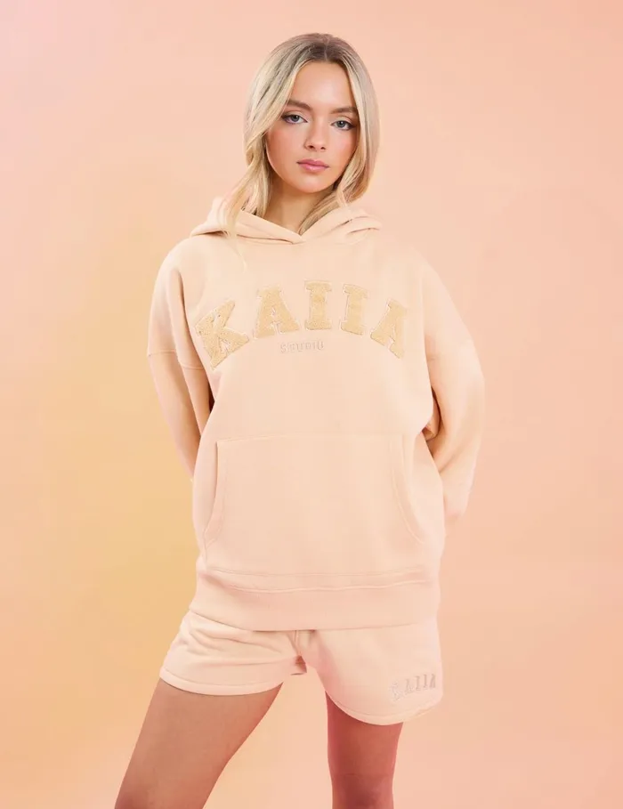 Women Kaiia Studio Borg Slogan Oversized Hoodie Peach Orange Public Desire Sweatshirt and Hoodies