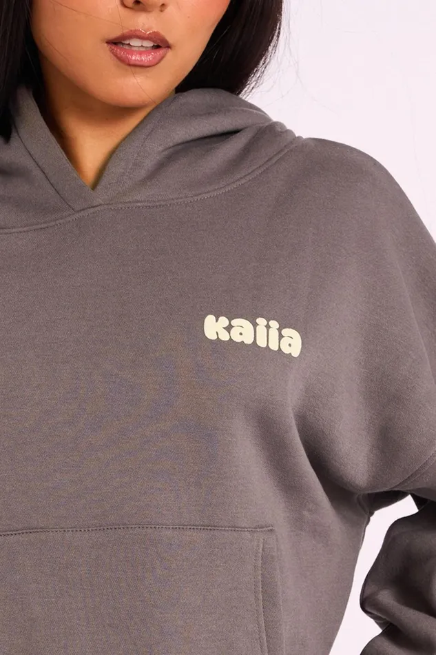 Women Kaiia Studio Oversized Hoodie Dark Grey Yellow Public Desire Kaiia The Label