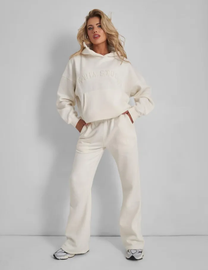 Women Kaiia Wide Leg Sweat Pants In Vanilla Neutral Public Desire Tracksuit