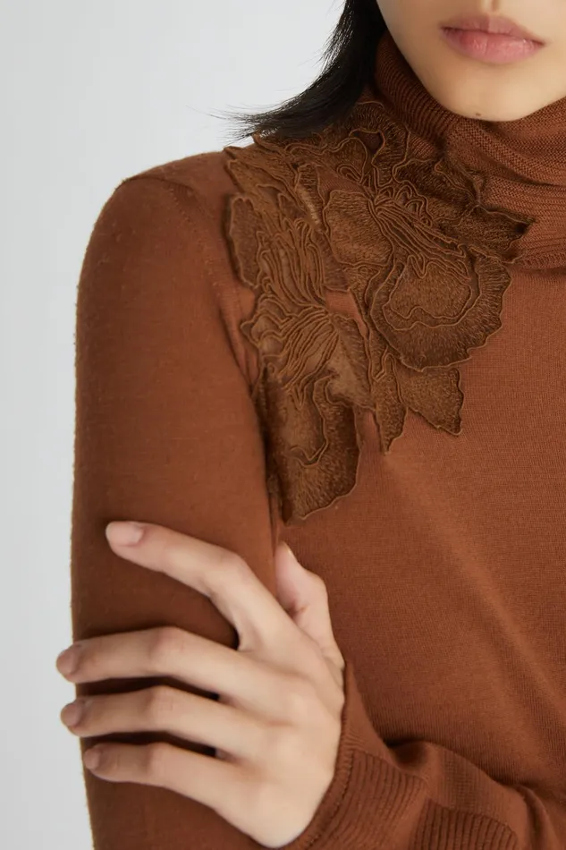 Women Knitwear Ermanno Scervino Pure Merino Wool Sweater With Lace Brown
