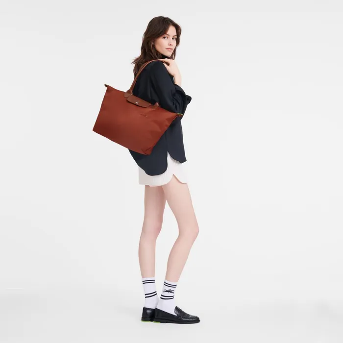Women Le Pliage Green L Tote Bag Chestnut Longchamp Shoulder Bags