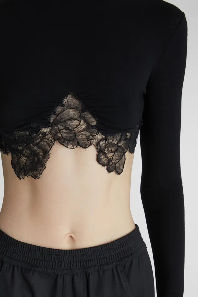 Women Life Homewear Ermanno Scervino Cropped Top With High Neck And Lace Black
