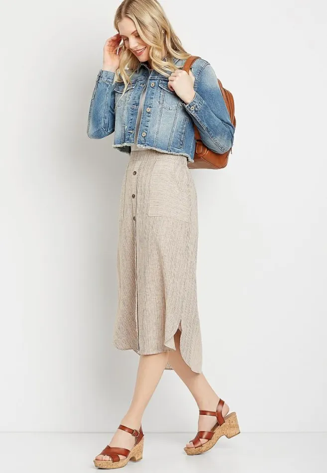 Women Linen Button Front Midi Skirt Maurices Bottoms