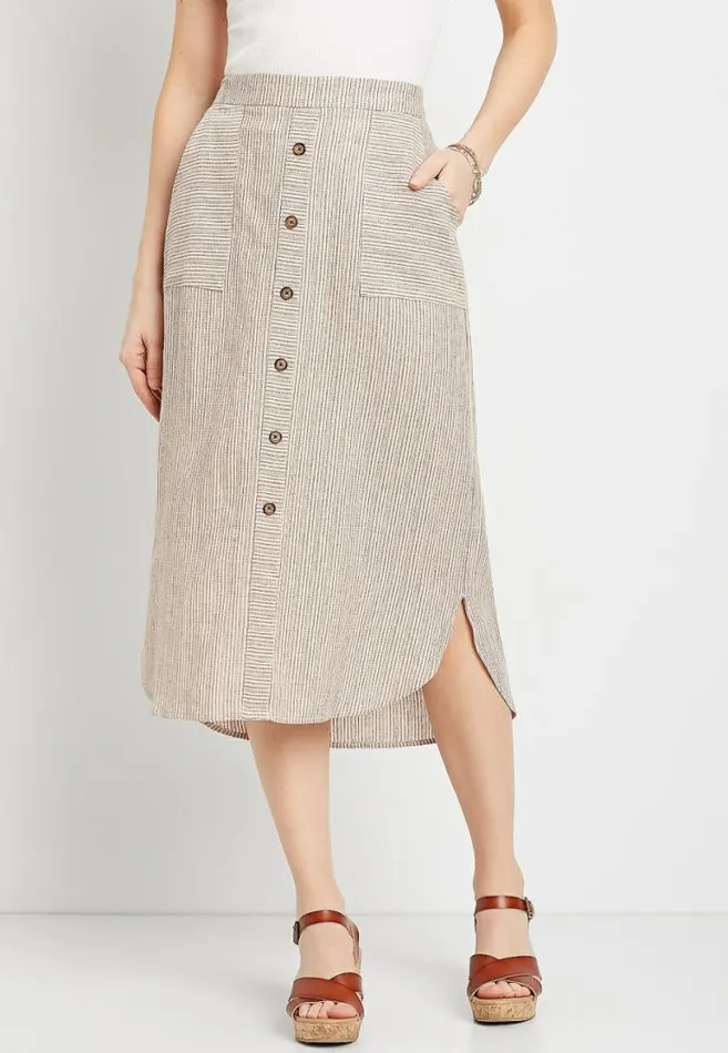 Women Linen Button Front Midi Skirt Maurices Bottoms