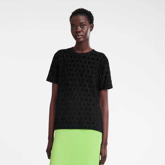 Women Logo Large Tshirt Black Longchamp Tops and Blouses