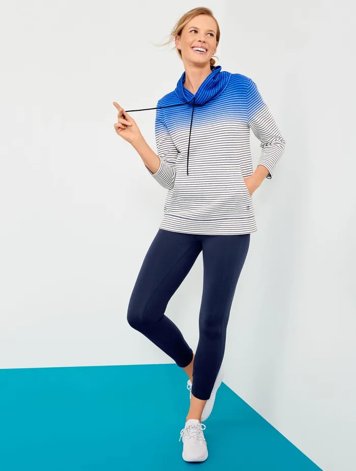 Women Long and 34 Sleeve Talbots Dip Dye Stripe Funnel Neck Pullover Biscayne Blue Multi