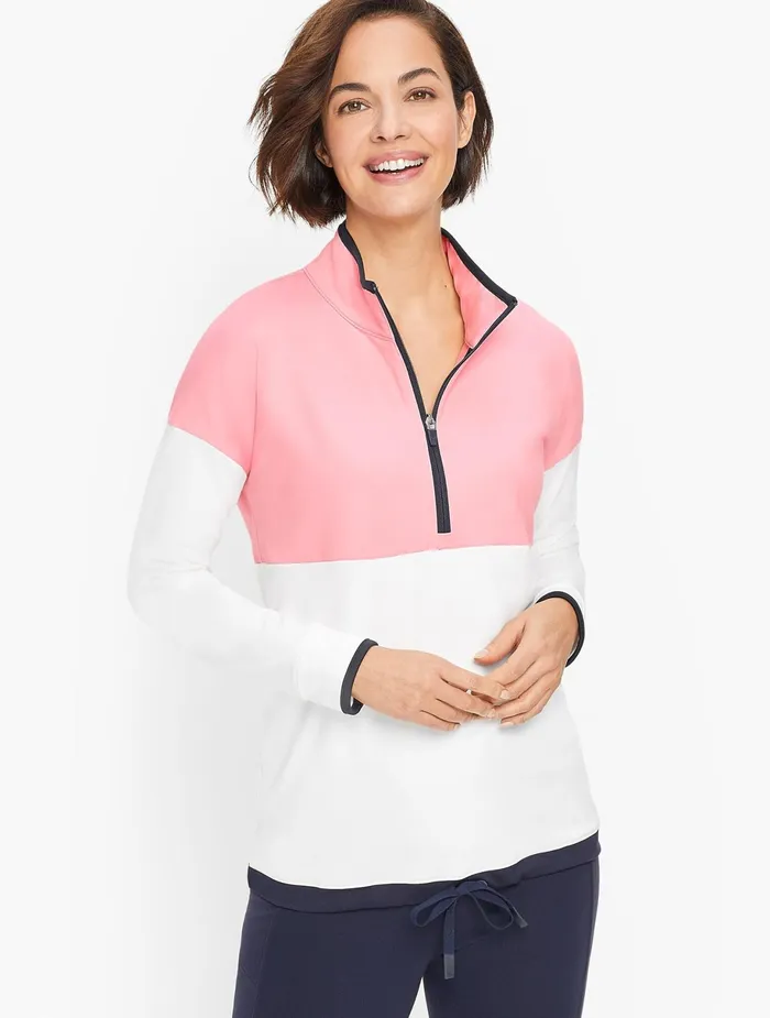Women Long and 34 Sleeve Talbots On The Move Colorblock Half Zip Pullover Gardenia Women Long and 34 Sleeve Talbots On The Move Colorblock Half Zip Pullover Gardenia