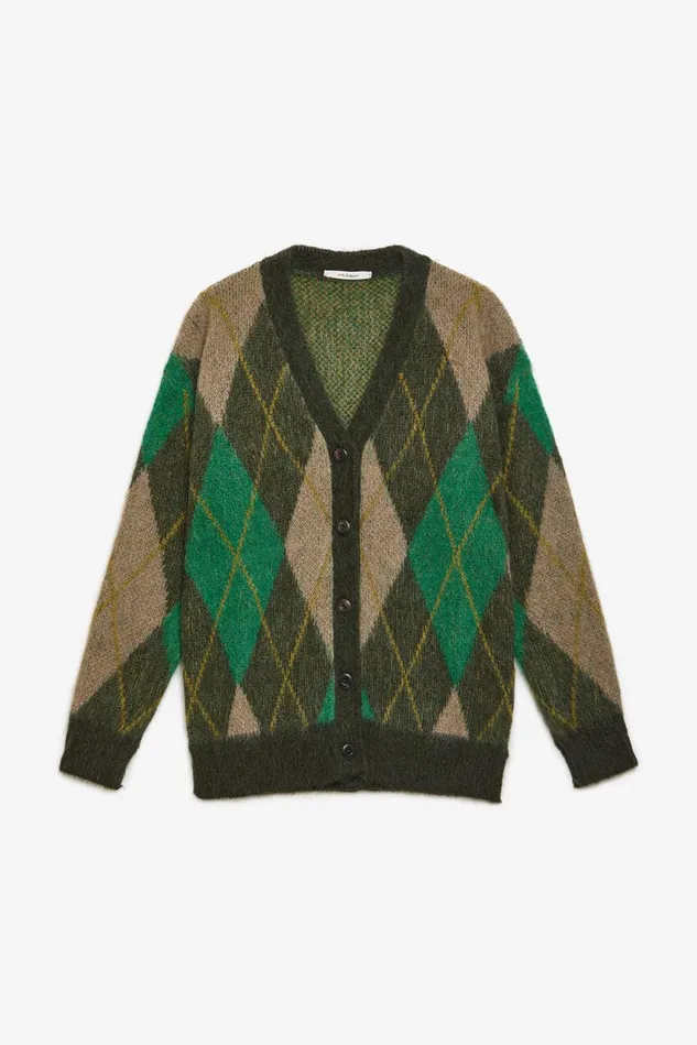 Women Malparmi Knitwear Mohair Check Cardigan Brownmulticolour