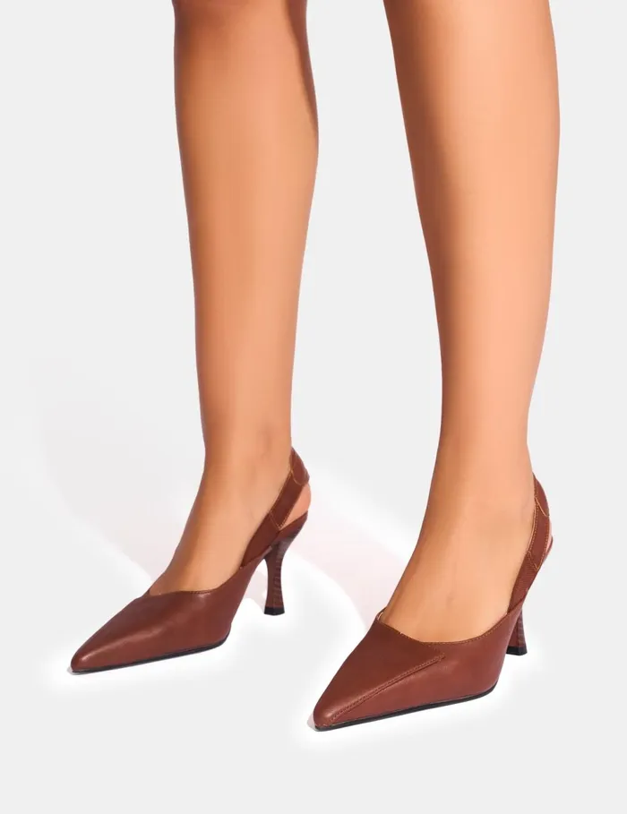 Women Malia Vintage Brown Fold Over Detail Cushioned Slingback Court Heels Brown Public Desire View All Heels