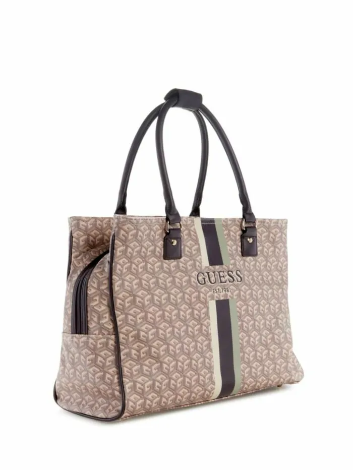 WomenMen GUESS Luggage and Travel Bags Wilder G Cube Shopper Tote Espresso Logo WomenMen GUESS Luggage and Travel Bags Wilder G Cube Shopper Tote Espresso Logo