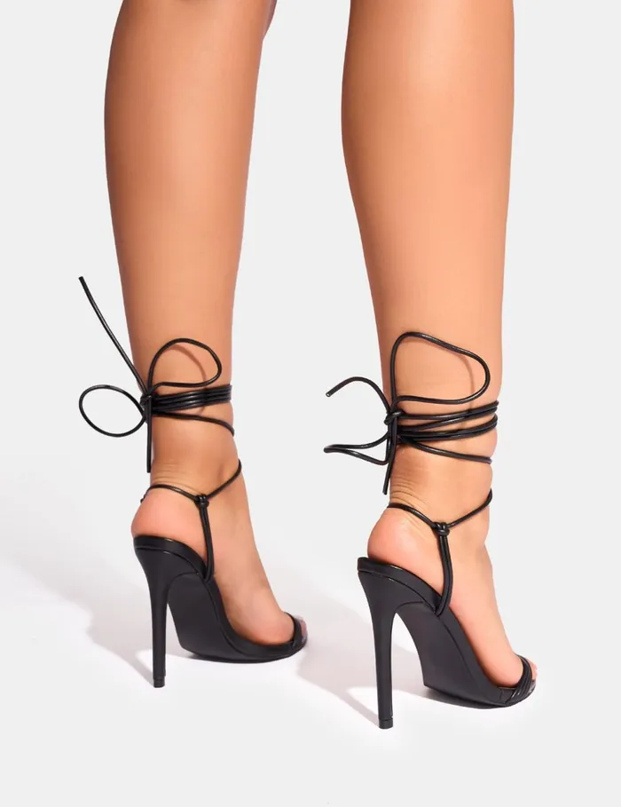 Women Merlot Black Lace Up Wrap Around Pointed Toe Heels Black Public Desire Lace Up Heels