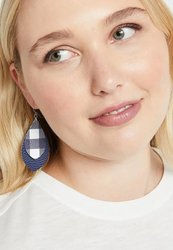 Women Navy And White Plaid Teardrop Earrings Maurices Jewelry
