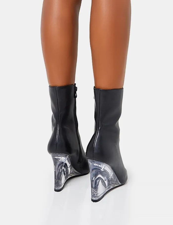 Women Ohio Black Pu Perspex Wedge Ankle Boots Black Public Desire Ankle Boots