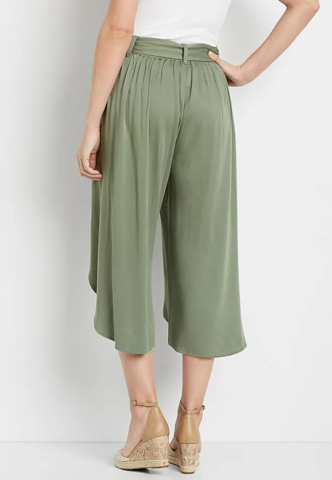 Women Olive Belted Cropped Flyaway Pant Maurices Bottoms